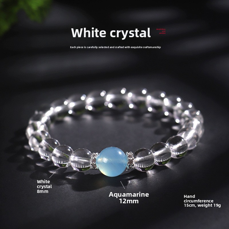 Spiritual bracelet White Crystal Beaded Bracelet for Women (8/10/12mm) - Stylish, Luxe Aquamarine Bracelet Jewelry