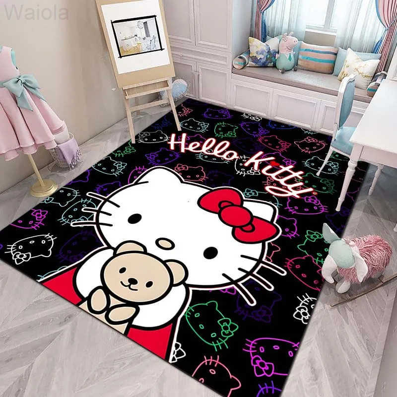 Sanrio 17 Styles Hello Kitey Print Black Carpet Rug for Home Living Room Bedroom Sofa Doormat Decor Girls Room Decor Girls Gift L251016