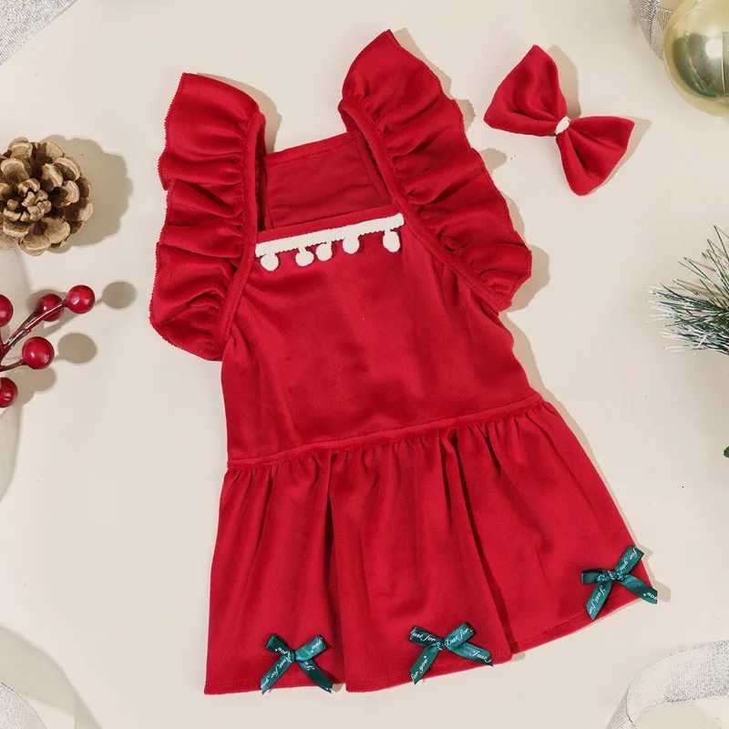 Christmas Pet Dresses Ruffled Sleeves Autumn Winter Clothes For Cats Dogs Red Plaid Elegant Princess Style Dresses HolidayW251016