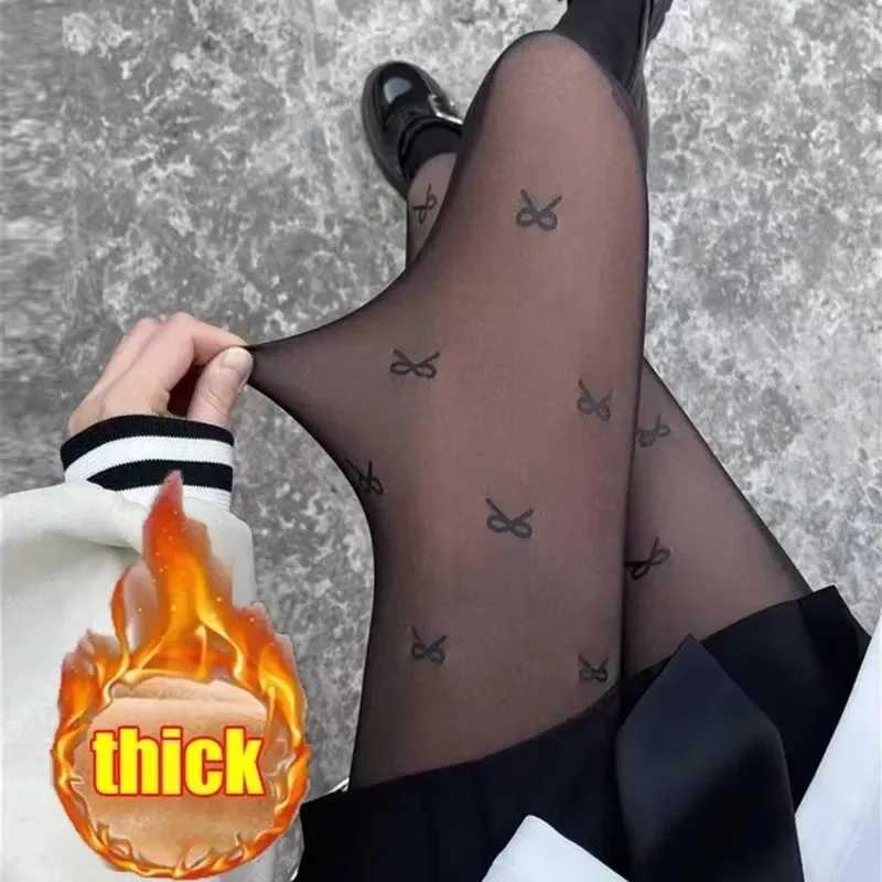 Butterfly Print Fleece Tights Winter Warm Pantyhose Sexy Translucent Stockings Thermal Elasticity Panty New Fashion LeggingsT251016