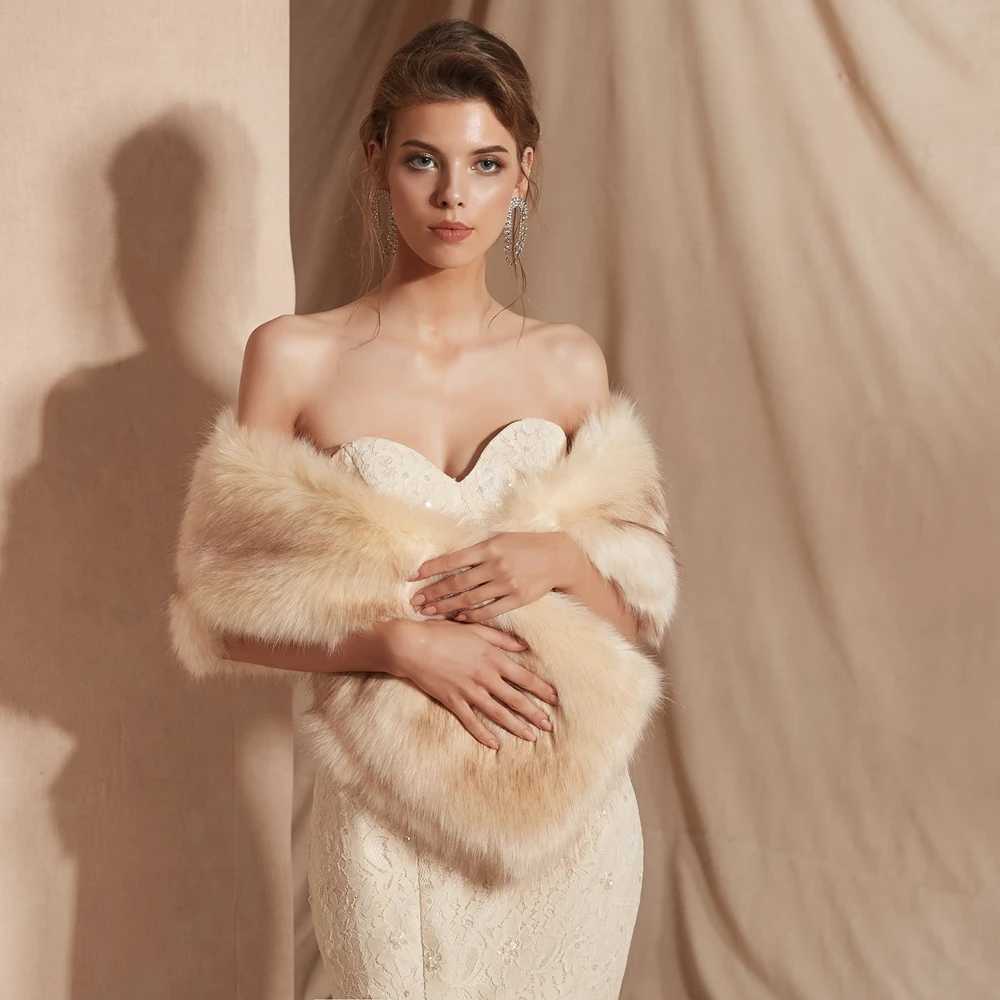 Women Fur Capes Champagne Wedding fur Bolero Stole Shawl Wraps Bridal Jket Formal Party Shrug Cape De Mariage S251015