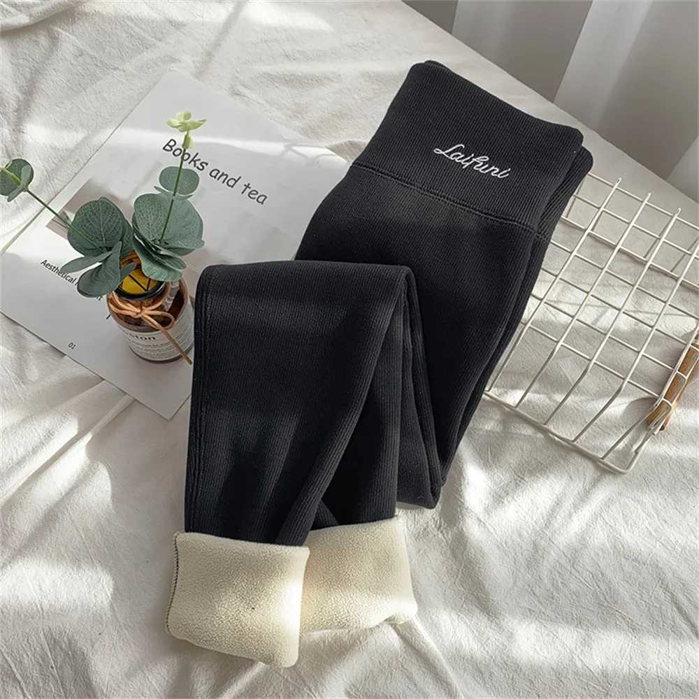 Lamb Down Womens Winter Warm Pants Black Embroidery High Waist Leggings Women Autumn Winter New Thickening Warm Women LeggingsT251016