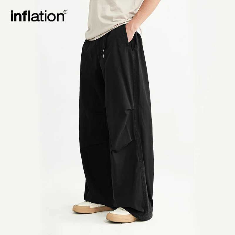 INFLATION Baggy Parachute Pants Streetwear Mens Elastic Waist Washed Cargo Pants Male 100 Cotton Trousers J251203