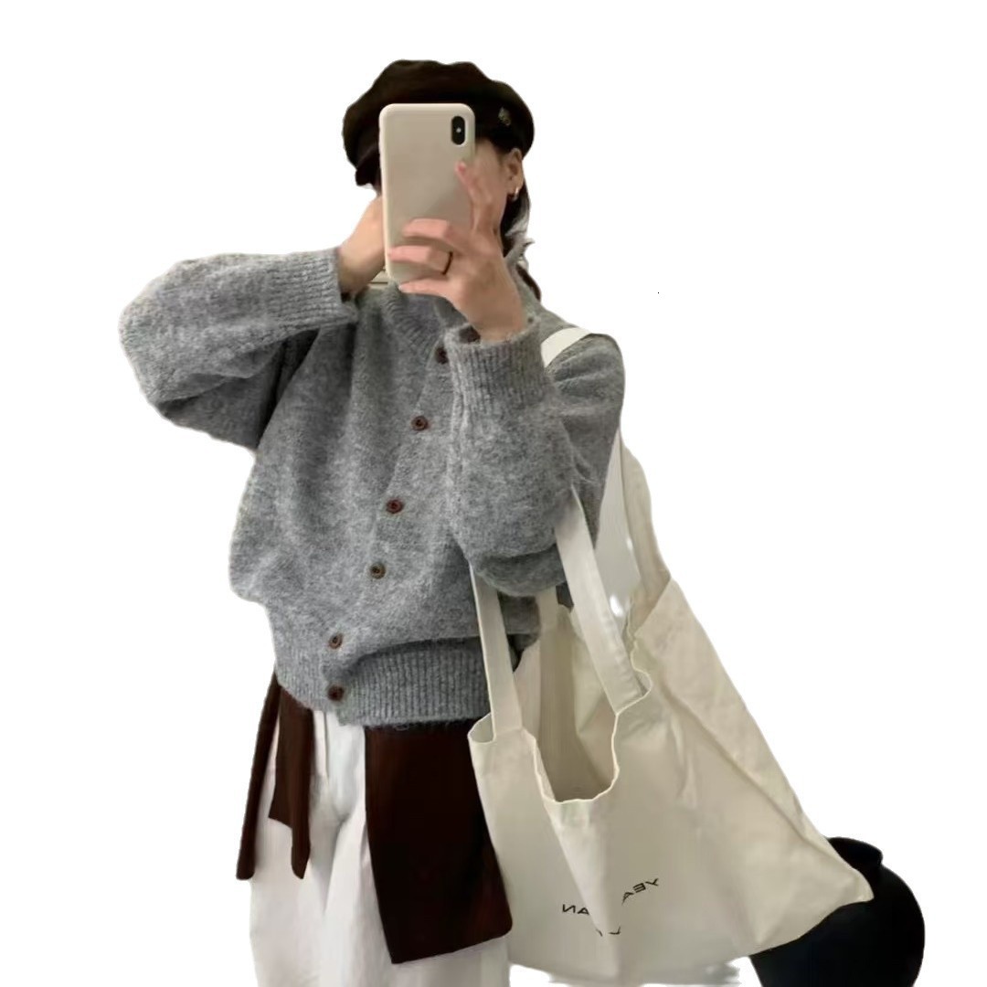 Korean Style Stand Collar High Neck Sweater Coat for Women Soft and Cozy Top for Autumn and Winter Loose and Lazy Knitted Cardigan for Outerwear 25082