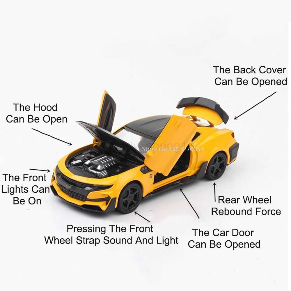1:32 Camaro Alloy Toy Diecast Car Model Rubber Tire Simulation Interior Pull Back Sound Light Toy Vehicles Decorations Boy Gifts T251016