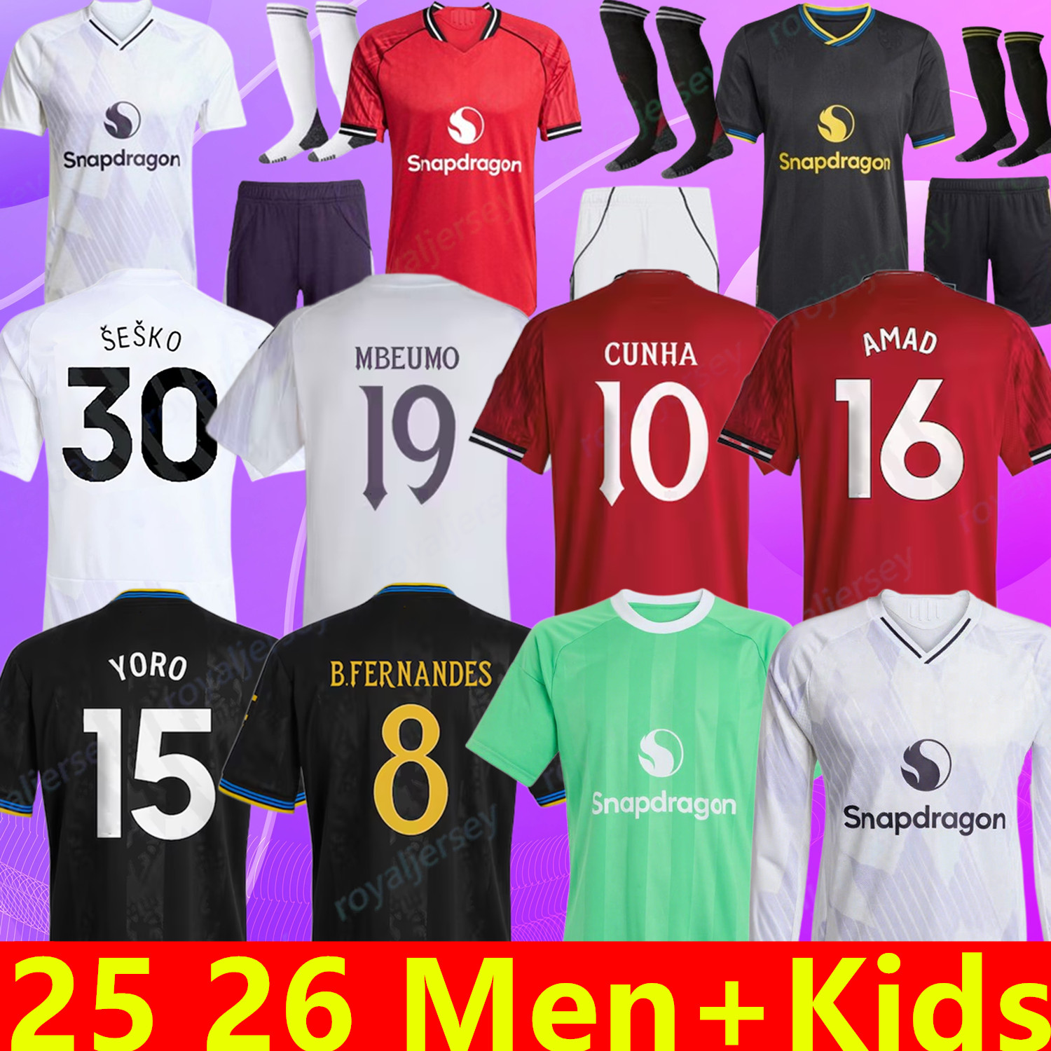 2025 2026 Sesko YORO 2XL Stone Roses Soccer Jerseys CUNHA AWAY GARNACHO HOJLUND George MARTINEZ CASEMIRO Lunar third 25 26 football shirt fans B. FERNANDES