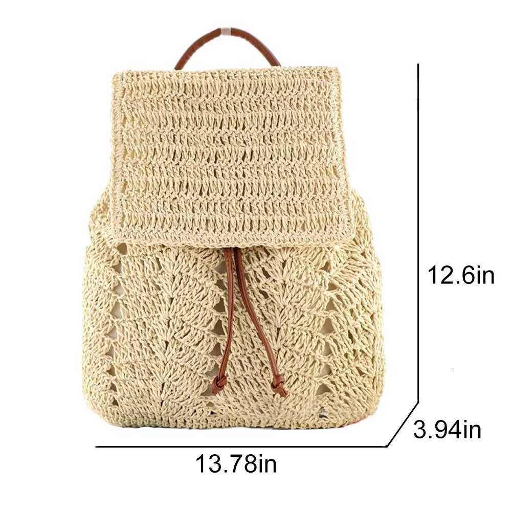 Woven Straw Beach Drawstring Backpack for Women Crochet Shoulder Backpack Flap Drawstring Shoulders Bag for Summer VacationT251016