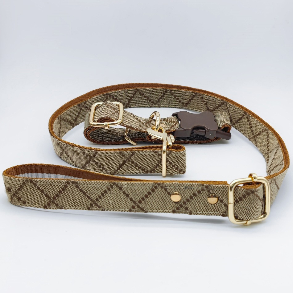 High quality Dog Collar Leash Set Classic Presbya Letters Pattern Leashes PU Leather Fashion Casual Adjustable Dogs Cats Neck Strap Cute Pet Collar