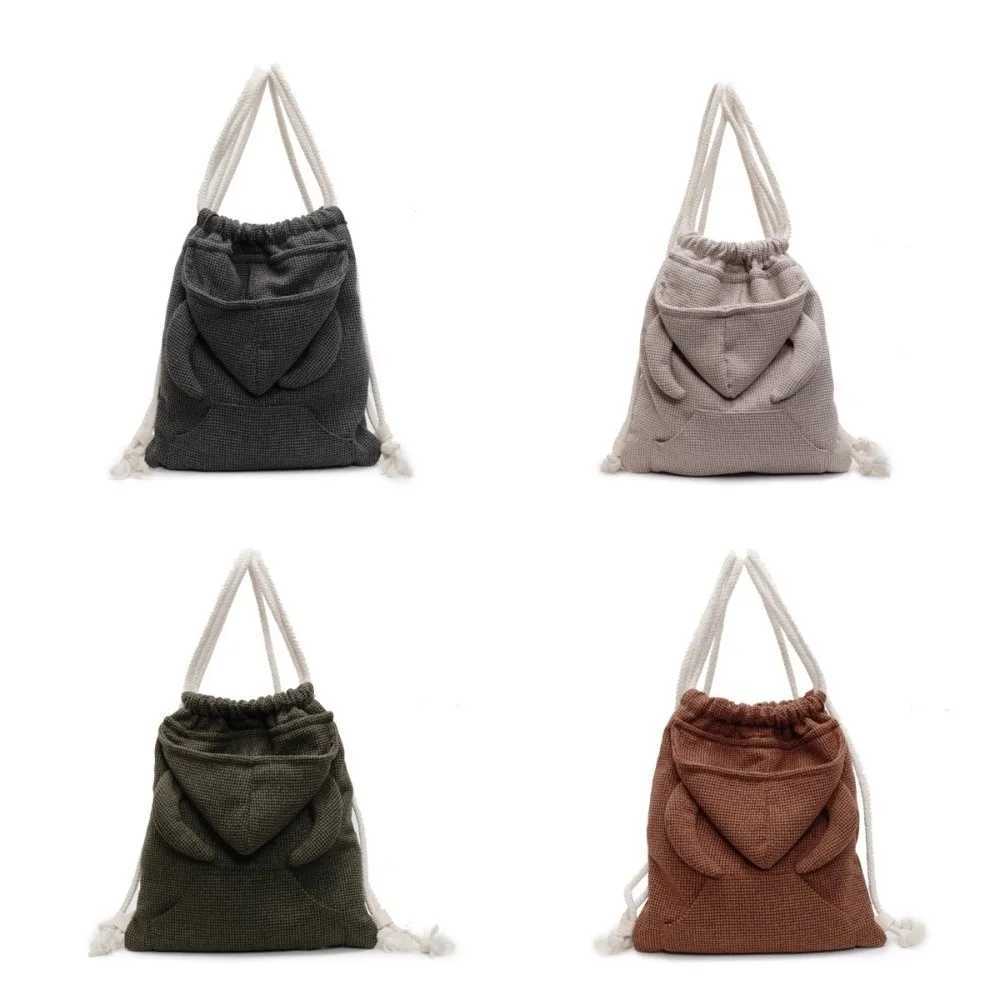 Simple Ox Horn Hooded Backpack Korean Style Solid Color Hoodie Design Schoolbag Zipper Large Capacity Drawstring Bag ShoppingT251016