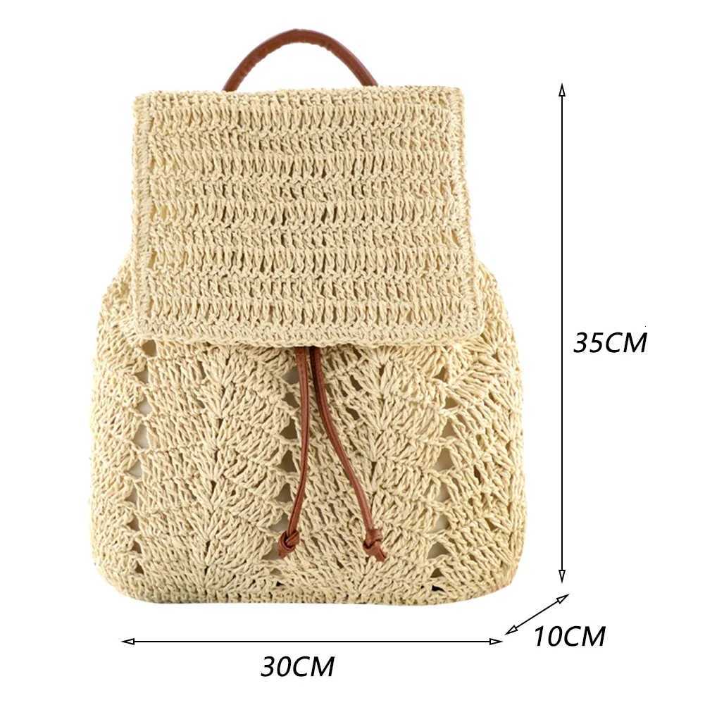 Women Straw Backpack Handmade Woven Casual Beach Holiday Shoulders Bucket BagT251016