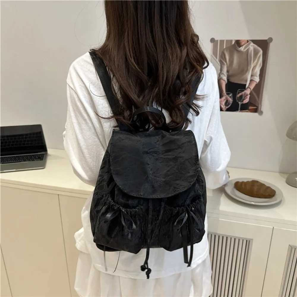 Fashion Cute Knot Womens Backpack Large Capacity Solid Color Students Bookbag Drawstring Travel Bag TravelT251016