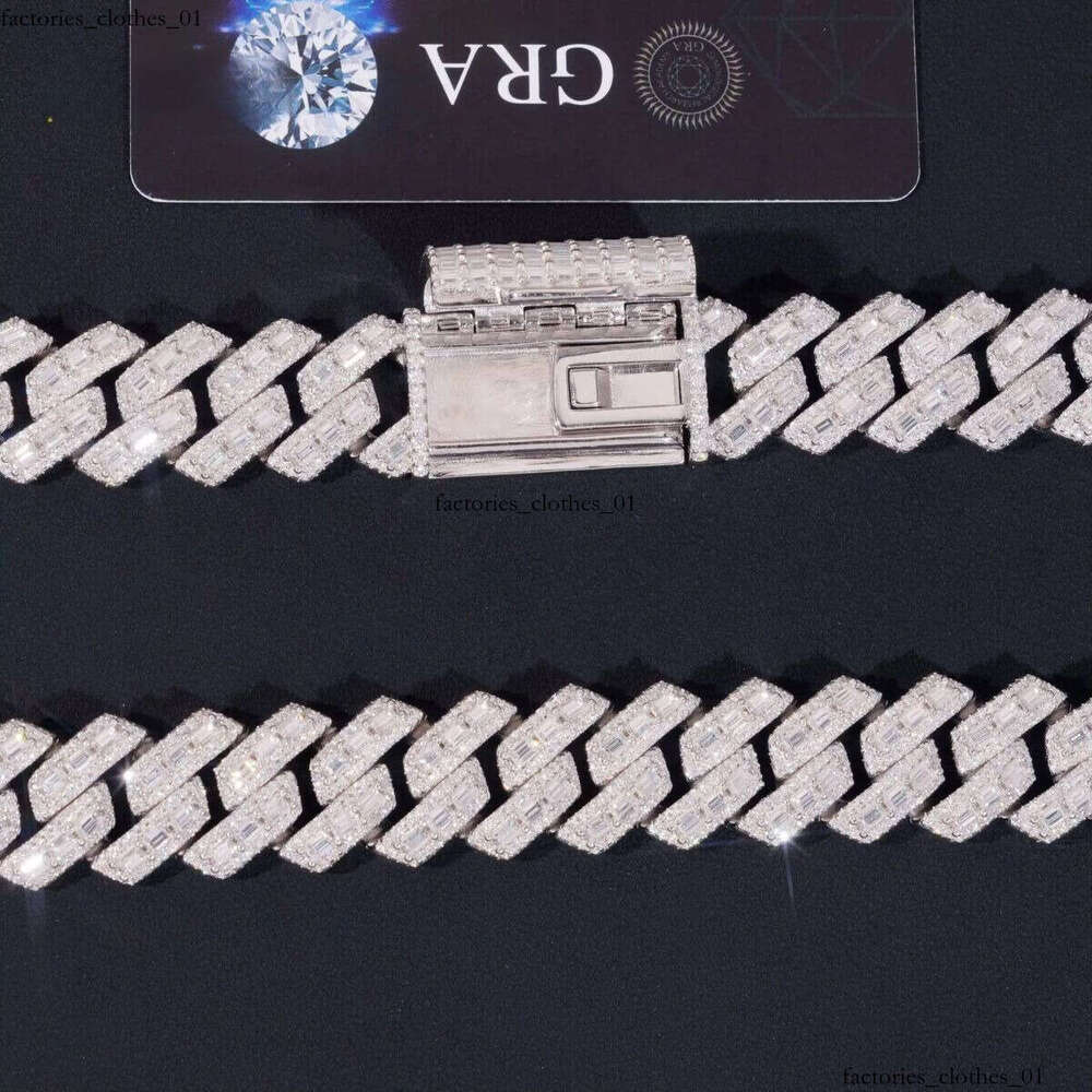 Hip Hop Fine Jewelry Heavy 18mm Sterling Sier Moissanite Baguette Iced Out Cuban Link Chain Necklaces