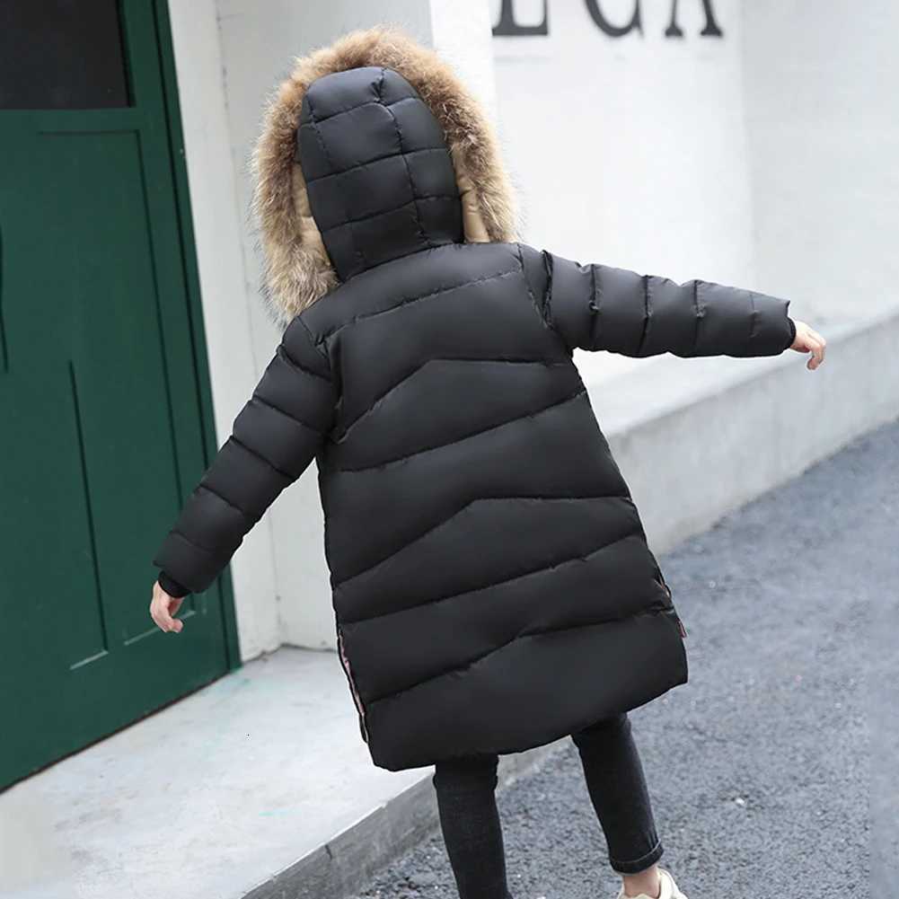 Girls Down Jacket Warm Thick Fur Hooded Cotton Coat Children Outerwear Zipper Letter Printed Long Puffer Coats for WinterT251016