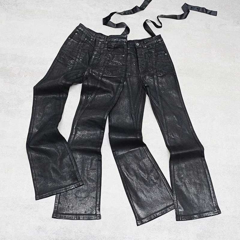 RO Style Wax Pants Mens Handmade Brushed Wax Pentagram Wax Surface Coating Horn High Elasticity Jeans Pant Dark X251016