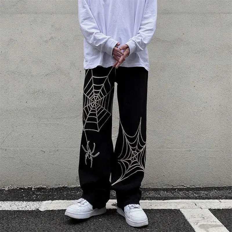 Streetwear Black Y2k Baggy Pants Men Anime Wide leg Sweatpants Male Oversize Techwear Print Straight Trousers 2023 New J251203