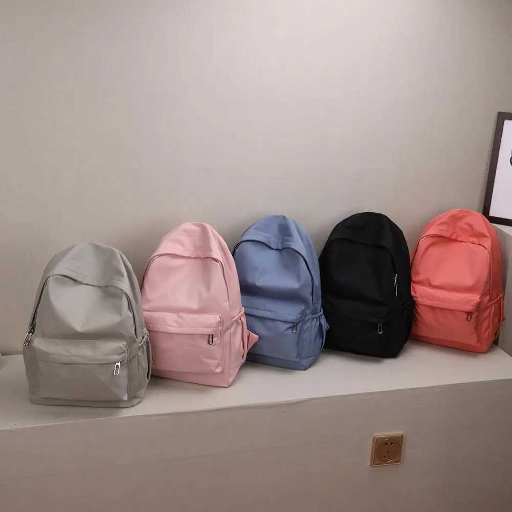 Daily Large Capacity Travel Students School Backpacks Ladies Pure Color Shoulder Knapsacks Nylon Zipper Shopping RucksacksT251016