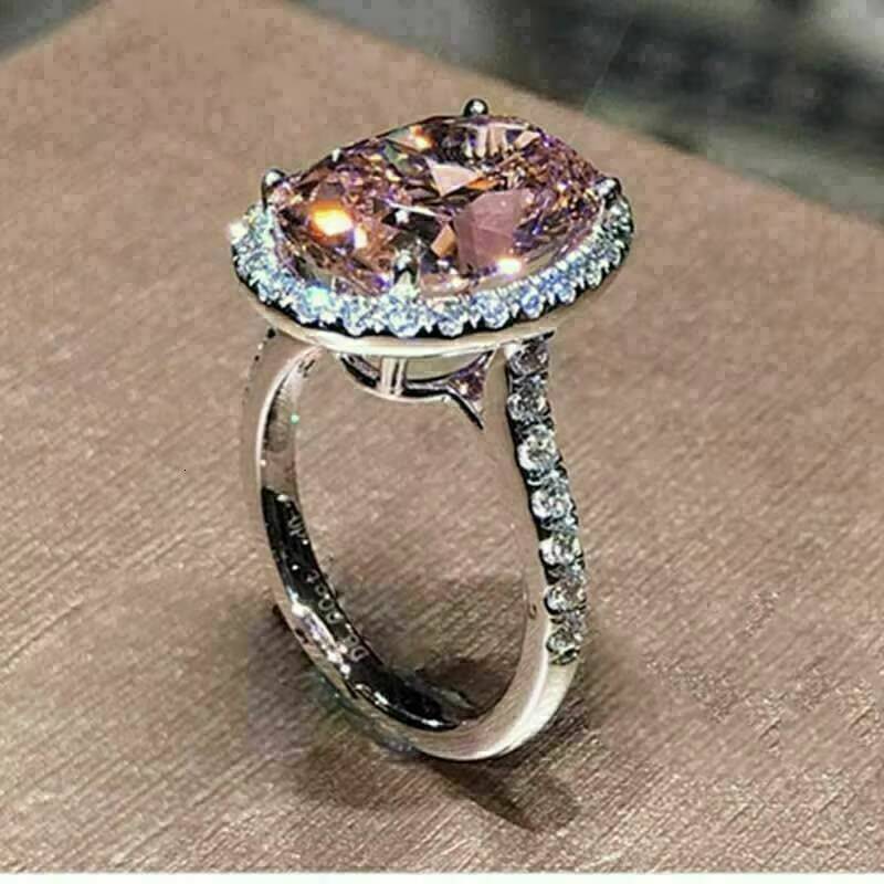 moissanite ring CAOSHI 2025 Big EggShaped Diamond Imitated Moissanite Rings Wedding Bride Oval Pink Zircon Finger Rings Women