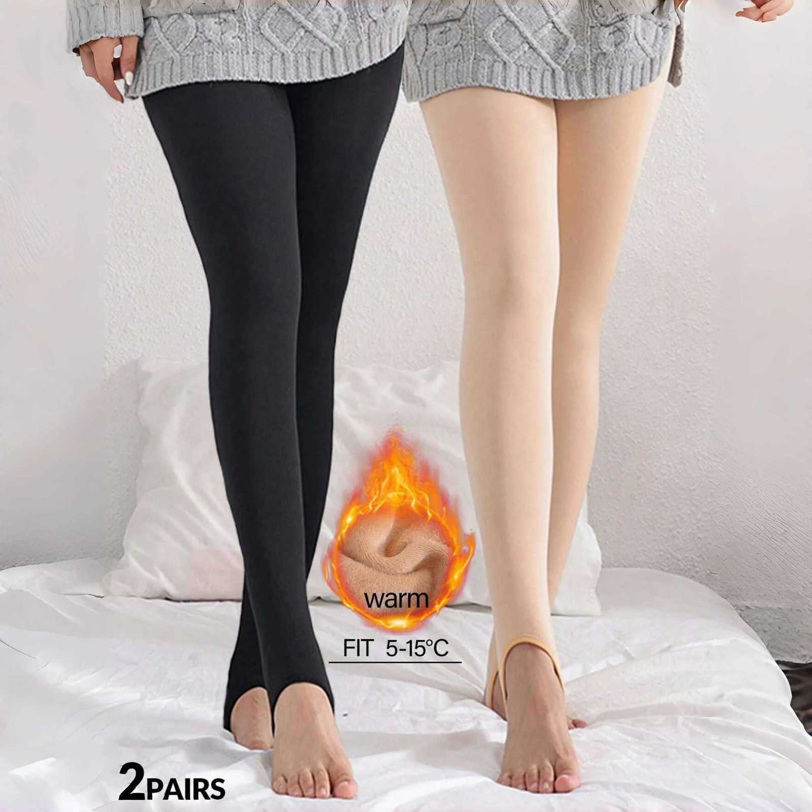 2 Piece WomenS Thick Pantyhose Plus Fleece Bare Leg FleshColored Leggings FallWinterT251016