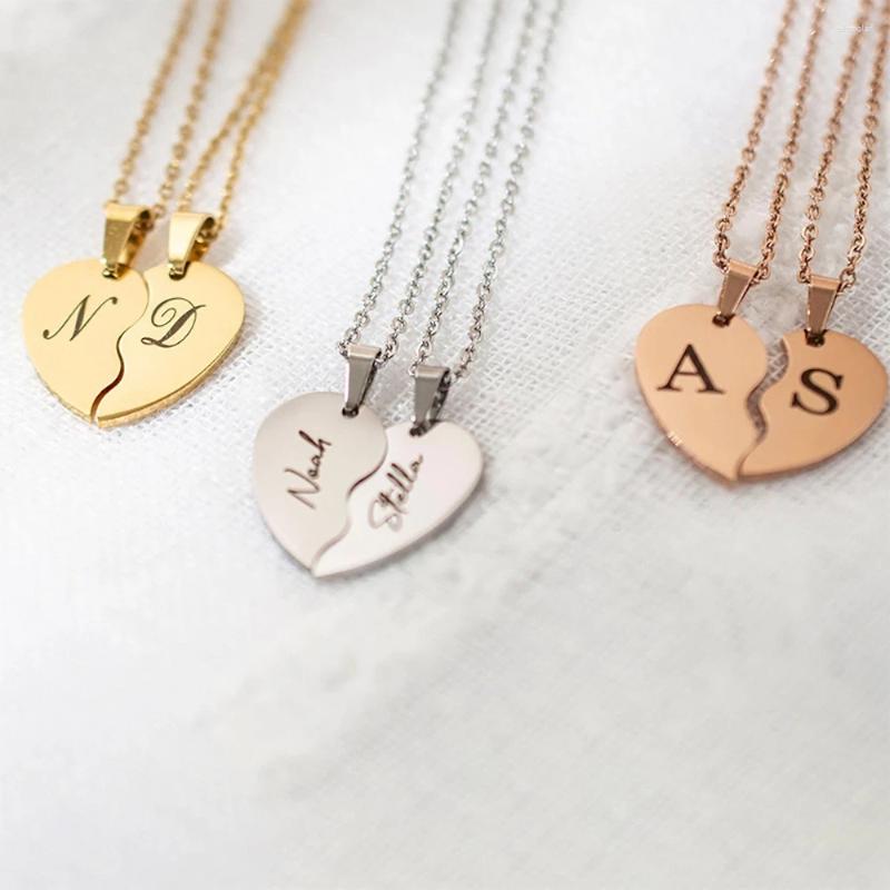 Pendant Necklaces 2 Pcs Stainless Steel Couple Necklace Matching Love Heart Christmas Valentine's Anniversary Jewelry Gift For Her Him