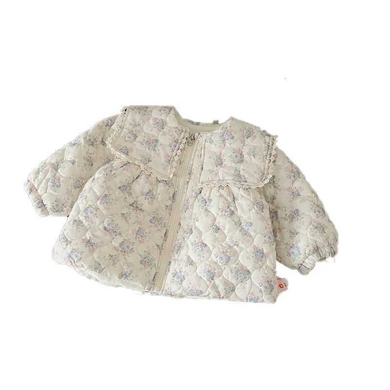 UNITIM Winter Childrens Girls Velvet Jacket Sweet Floral Warm Cotton Padded Lace Lapel Baby Girls Coat Kids Girls ParkasT251016