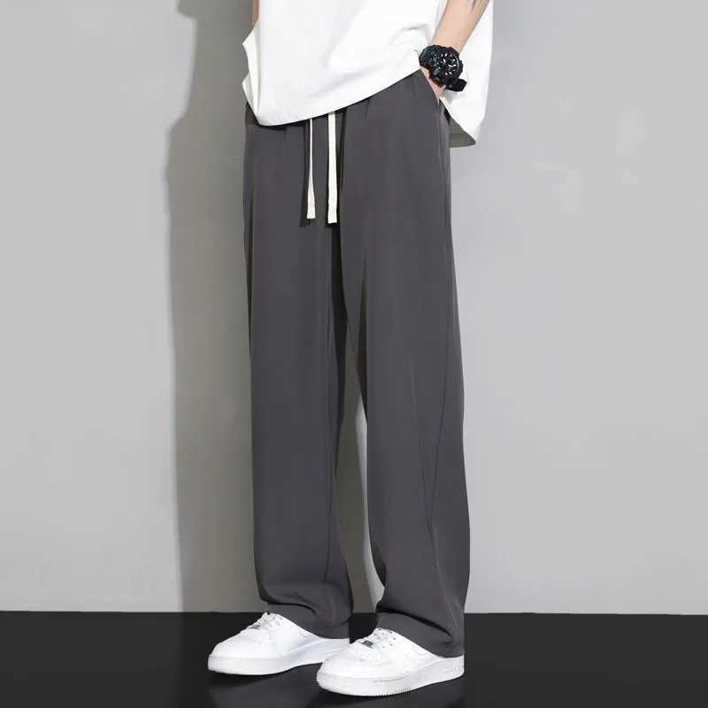 Casual Men Summer Thin Ice Silk Straight Pants Quickdrying Trendy Sports Trousers J251203