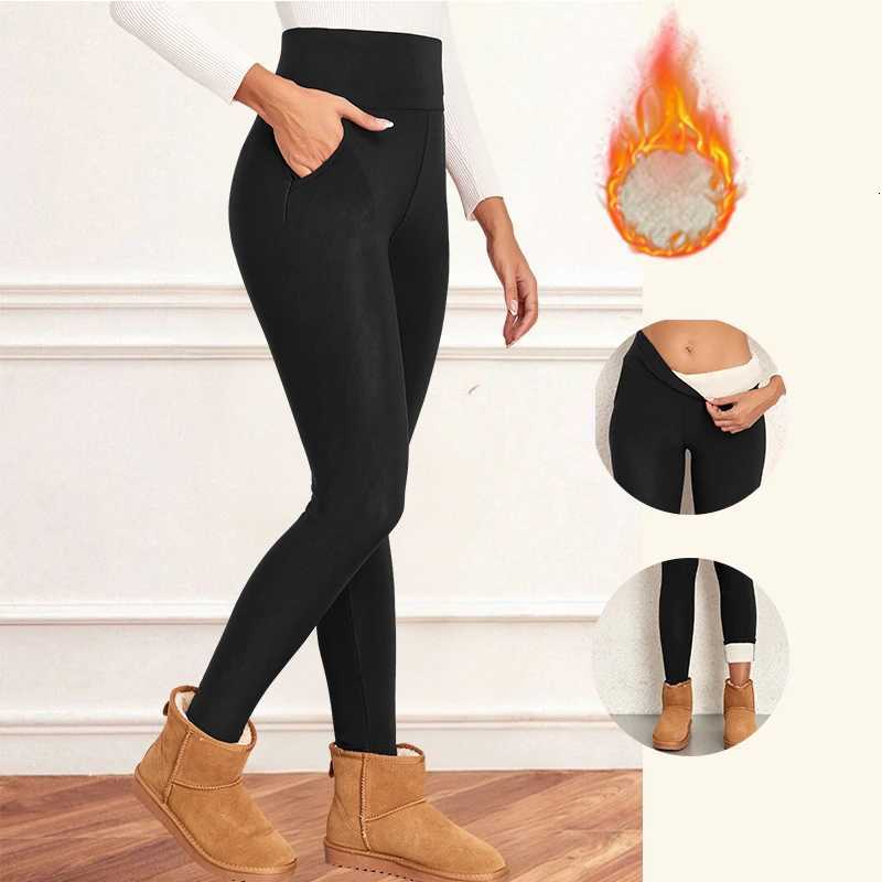 Women Velvet Leggings with Pockets Autumn Winter Warm Fleece Tights Velvet Solid Color Prevent Cold Leggings Stretch LeggingsT251016