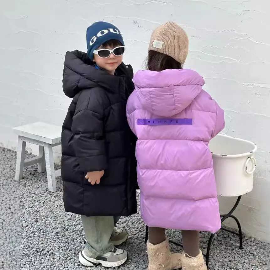 514Y Boys Girls Winter Long Down Coat 2025 New Thick KneeLength Down Jacket with White Duck Feather Loose KoreanT251016