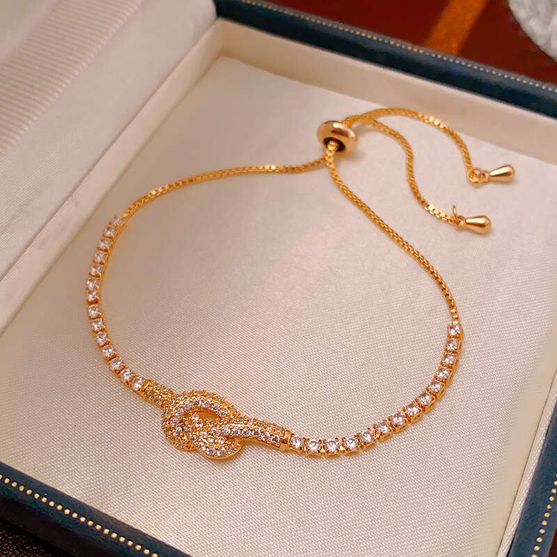 Real Gold Plated Zircon Knot Hollow Simple Elegant Bracelet Light High-end Sense Women's Jewelry ddmypluto