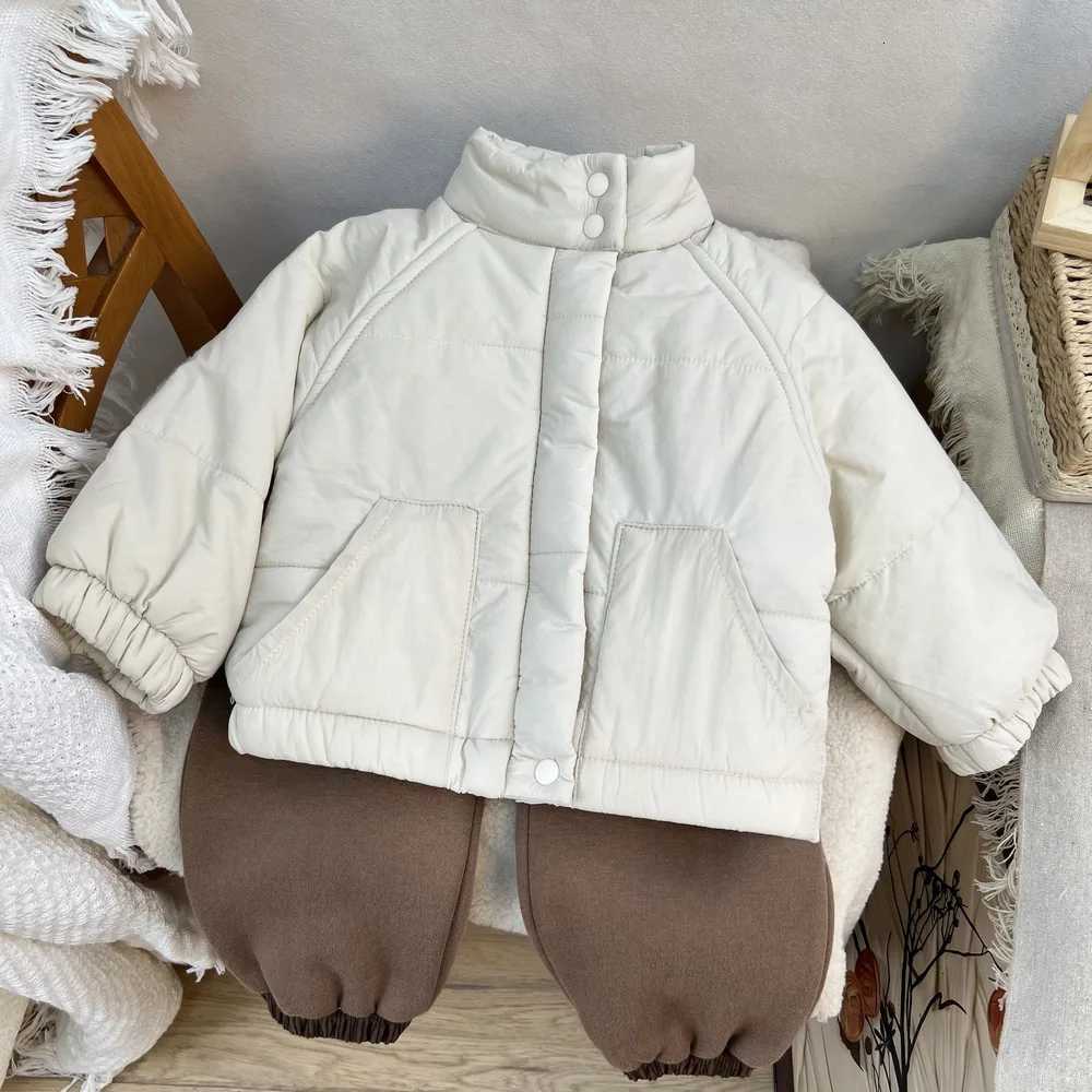 Kids Winter Fleecelined Coats 2025 New Boys Girls Korean Fashion Casual Daily Solid Color Stand Collar Thicken Padded ParkasT251016