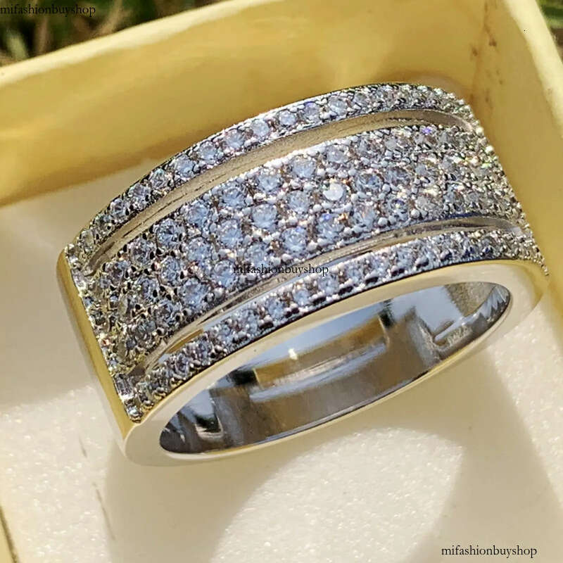 Rulalei Sparkling Jewelry Sterling Sier Pave White Sapphire CZ Dia Gemstones Party Promise Women Wedding Band Ring Gift