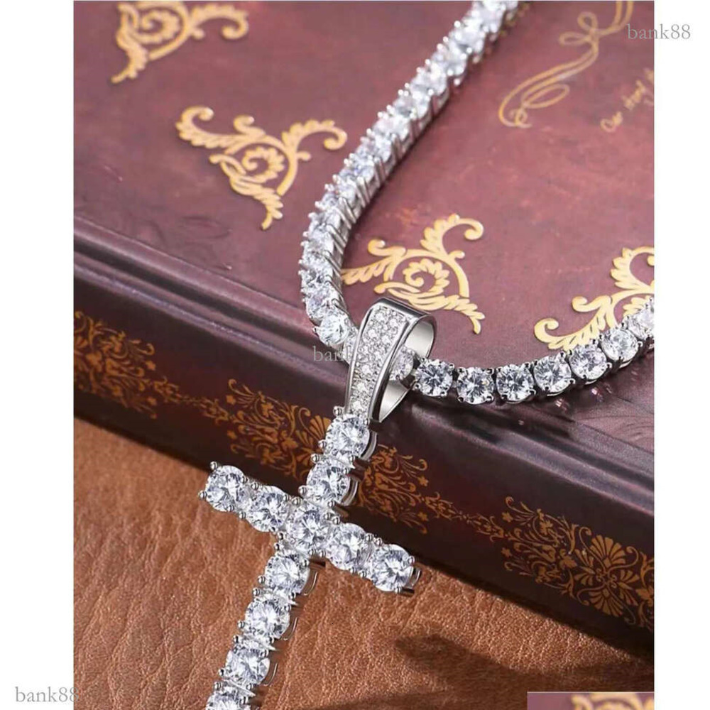 Pendant Necklaces Pendant Necklaces Cross Necklace Hip Hop 4Mm 5Mm Vvs Moissanite Diamond Tennis Chain 925 Silver For Women Men Jewelry Drop Delivery P O
