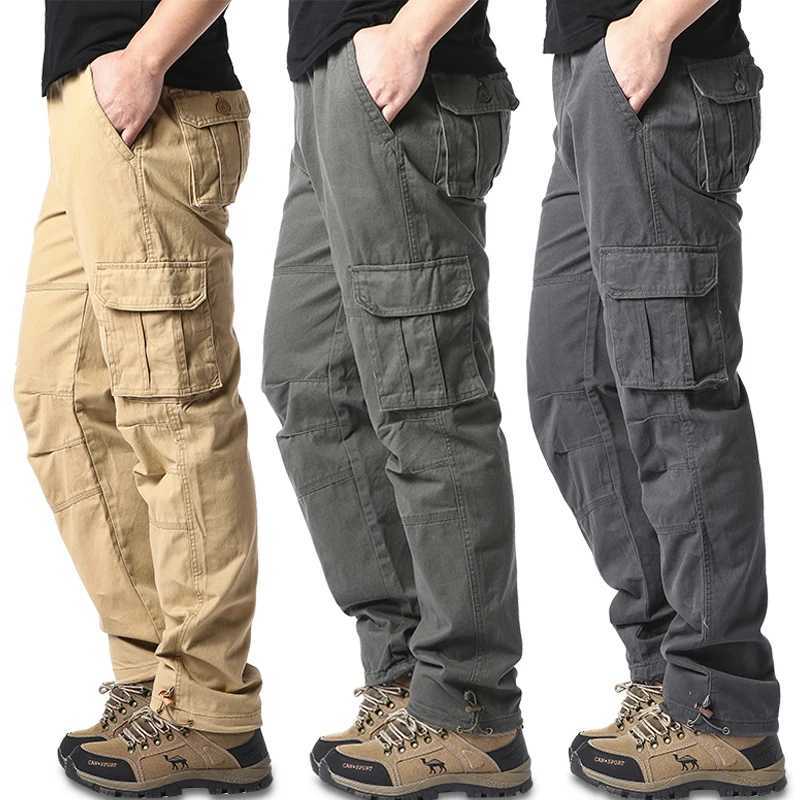 Large Pocket Loose Overalls Mens Outdoor Sports Jogging Tactical Pants Elastic Waist Pure Cotton Casual Work Pants J251203