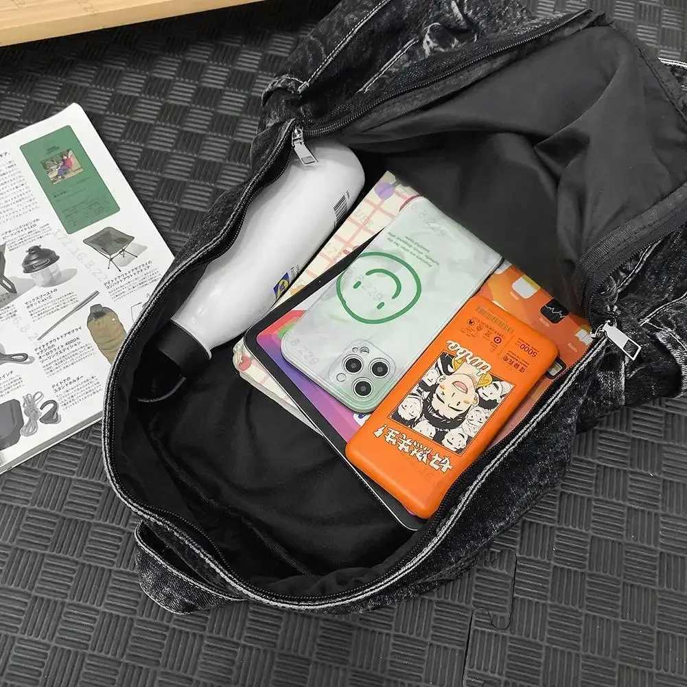 New denim backpack Shoulder Bag for Women Men Multipocket School bag canvas Zipper Retro Rucksack Solid Travel Gym bags mochilaT251016