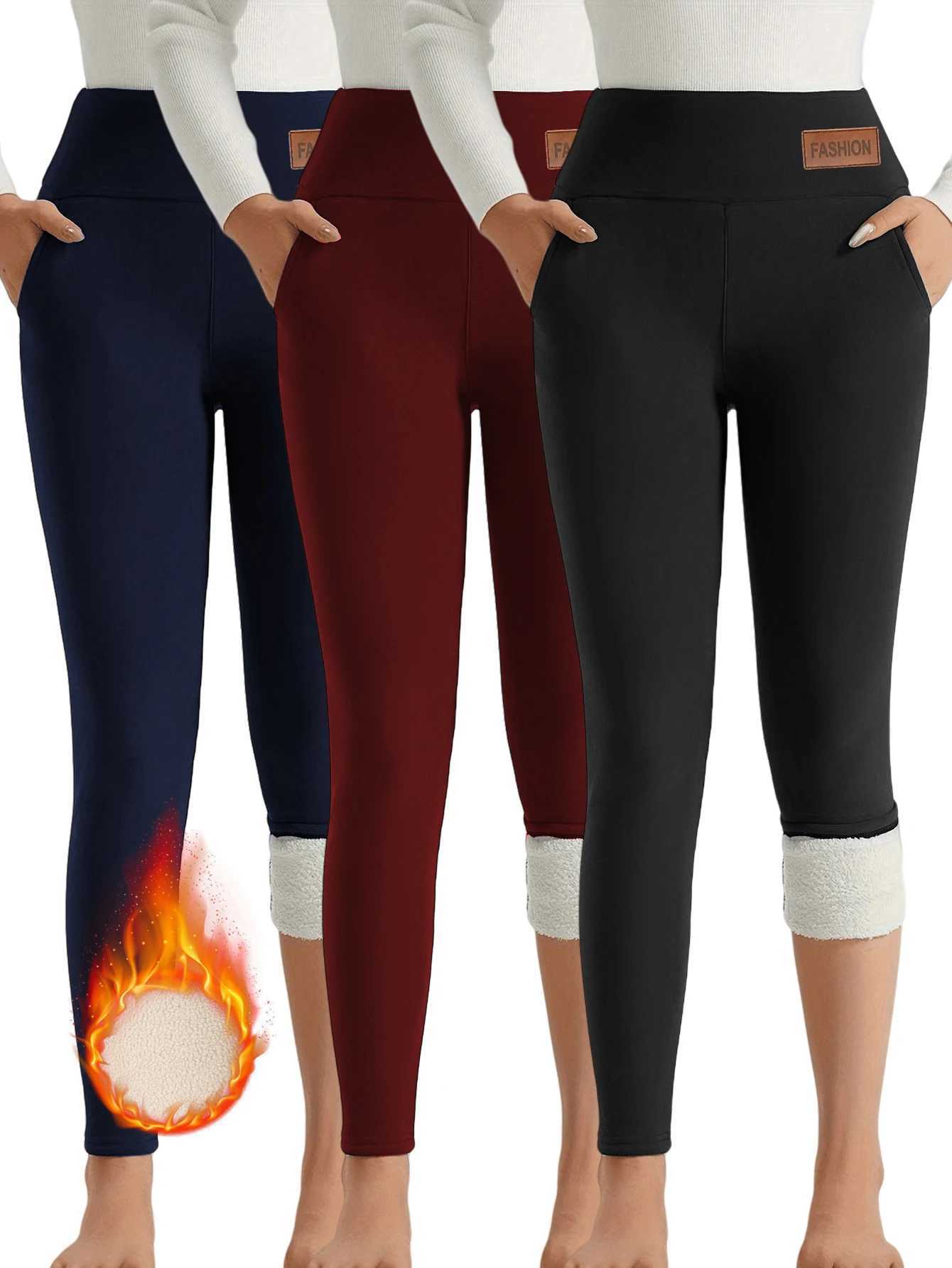 3 Pack Winter Warm PantsFleece Lined High Waist Leggings for Women BlackNavyWine Red Thickened Thermal Trousers WindproofT251016