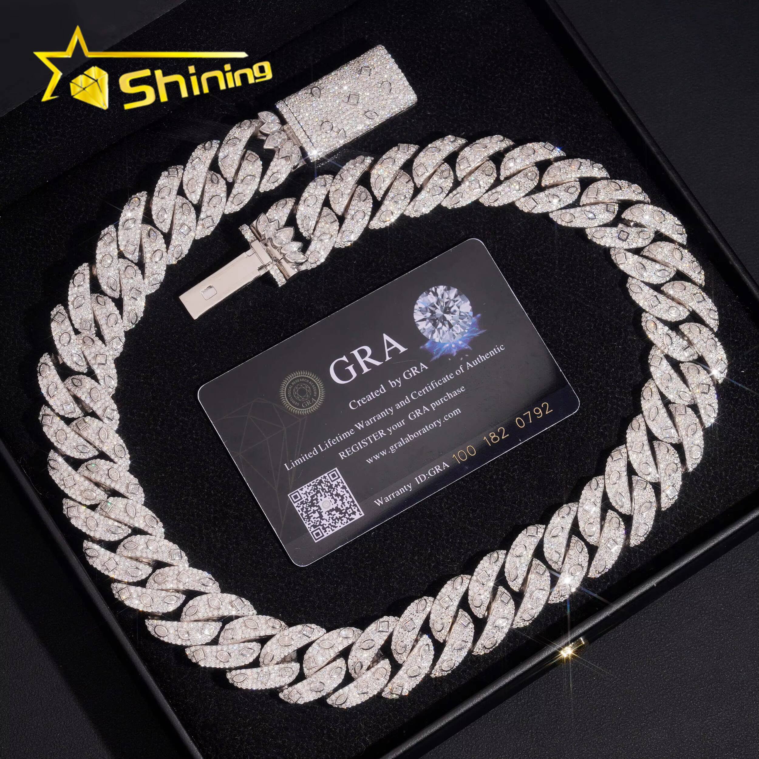 IGI Certificated Fancy Cut Moissnaite 20mm Necklace Iced Out Pass Diamond Test 925 Silver Hip Hop Luxury Cuban Link Chain designer