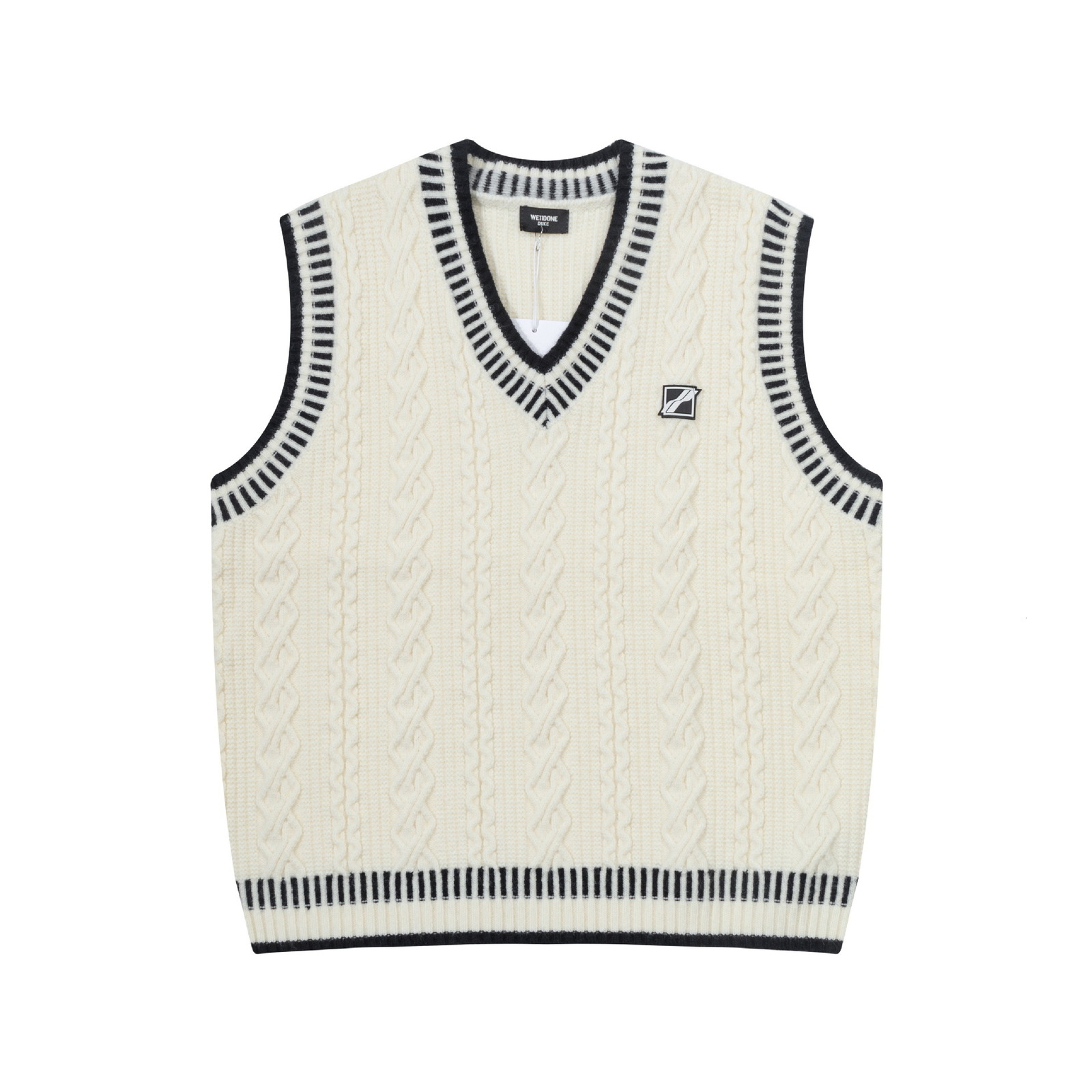 WE11DONE DUKE Vest Sweater Autumn Winter Unisex American Style Loose Lazy Style Cable Knit VNeck 241105