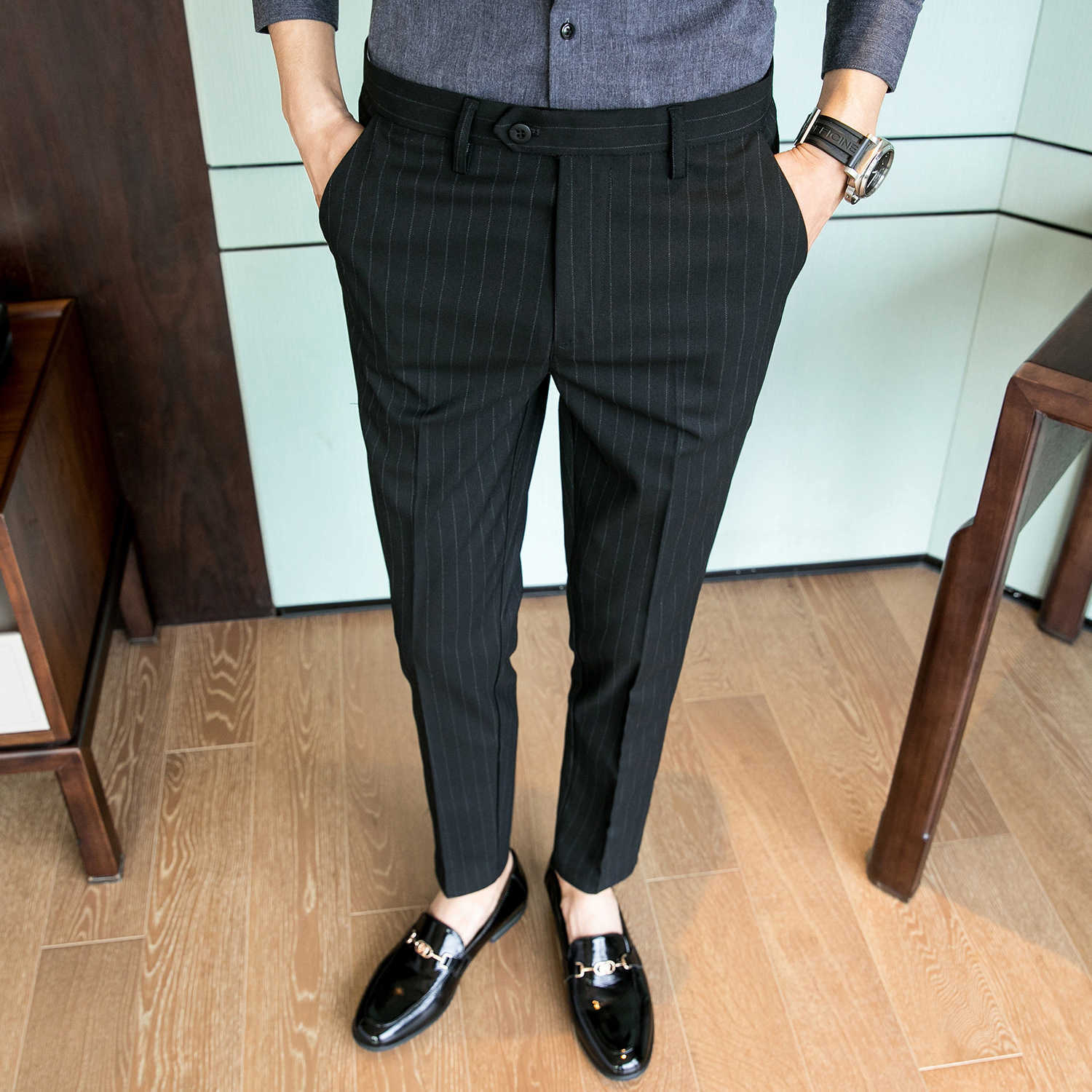 Autumn winter wool fabric thick suit pants high-quality mens clothing business ultra-thin mens clothing formal wear office social dress pants W241231