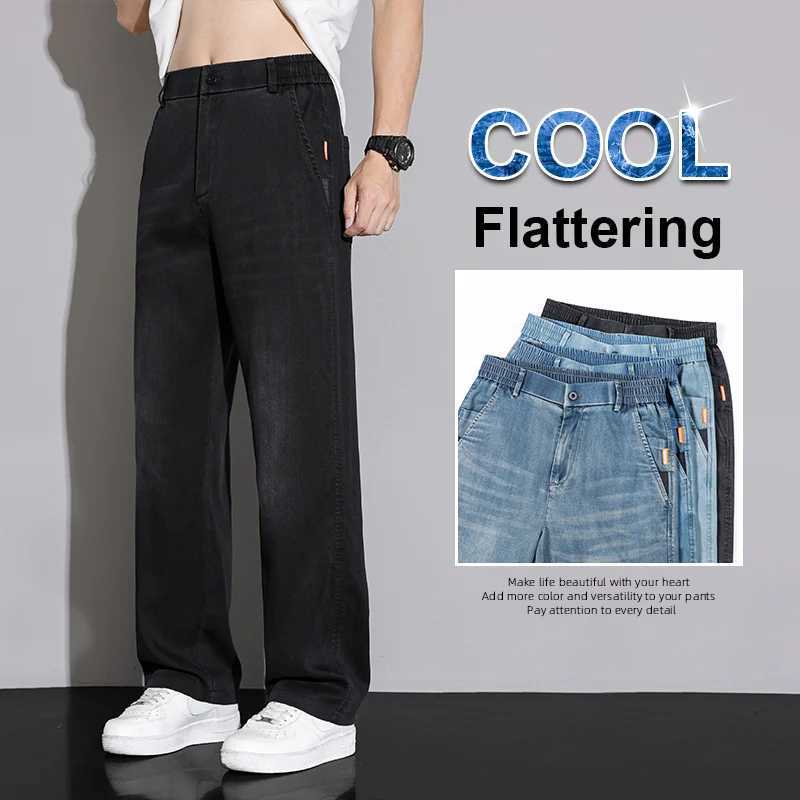 Mens Thin Lyocell Loose Straight Denim Jeans 2025 Summer Autumn Stretch Waist Comfortable Breathable Casual Pants Plus Size 38 J251016