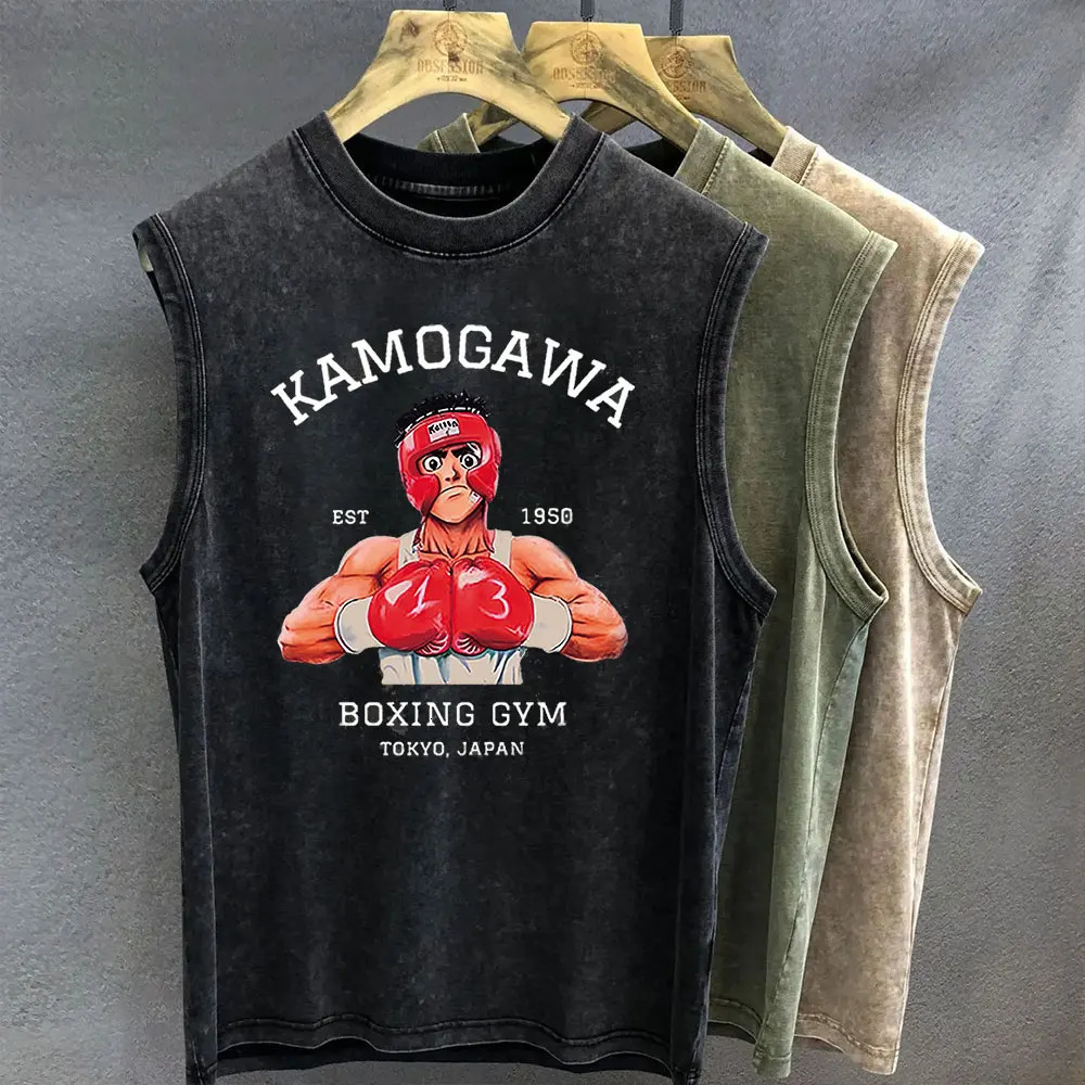 Mens Tank Top Anime Hajime No Ippo Graphic Tshirt Print Oversized Gym Clothing Vintage Wash Sleeveless Vest Womens Y2k Clothes 251015
