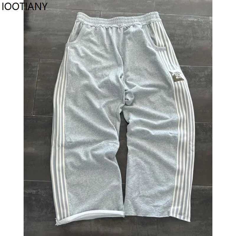 Y2k Retro Striped Womens Sports Pants Harajuku Splicing Korean Fashion Loose Straight Pants Street High Waist Hip Hop Pants W251015