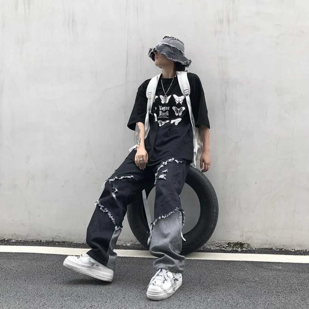 High Street Man Denim Pants Trousers Retro Y2k Straight Jean Streetwear Loose Mopping Pants Loose Design Fashion Casual Pants J251016