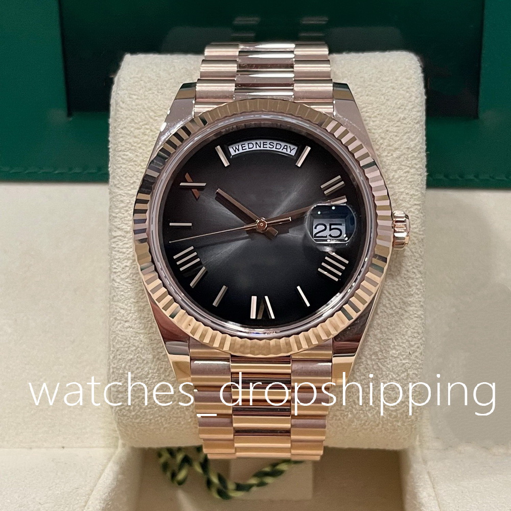 Mens Watch 40mm Rose Gold Automatic Mechanical Movement Upgraded Stainless Steel Watchband High-Quality Sappire Glass President Man Watches