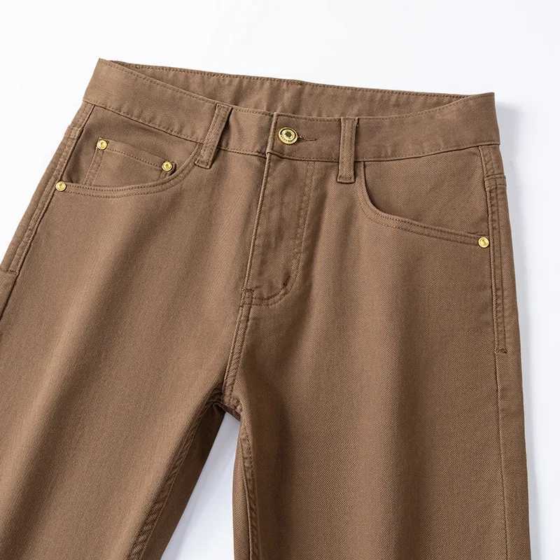 Khaki Color Slim Fit Mens Jeans Soft Straight Leg Busin Casual Long Pants Autumn Wear Comfortable Stretch Denim Trousers J251016