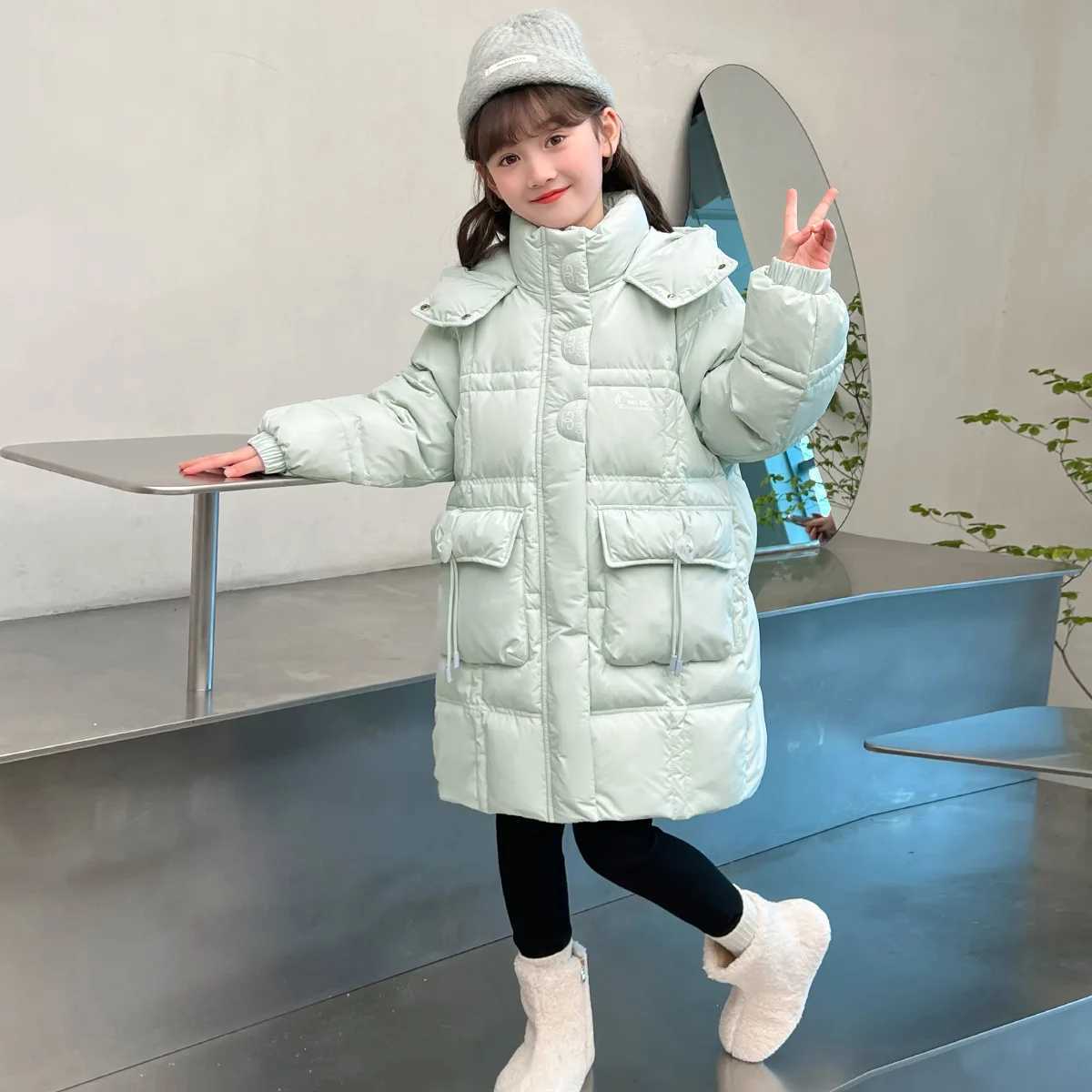 Winter Warm Girls Long Hooded Zipper Puffer Jackets School Kids Thick Cotton Lined Coat Top Children Outfit Windbreaker 516 YrT251016