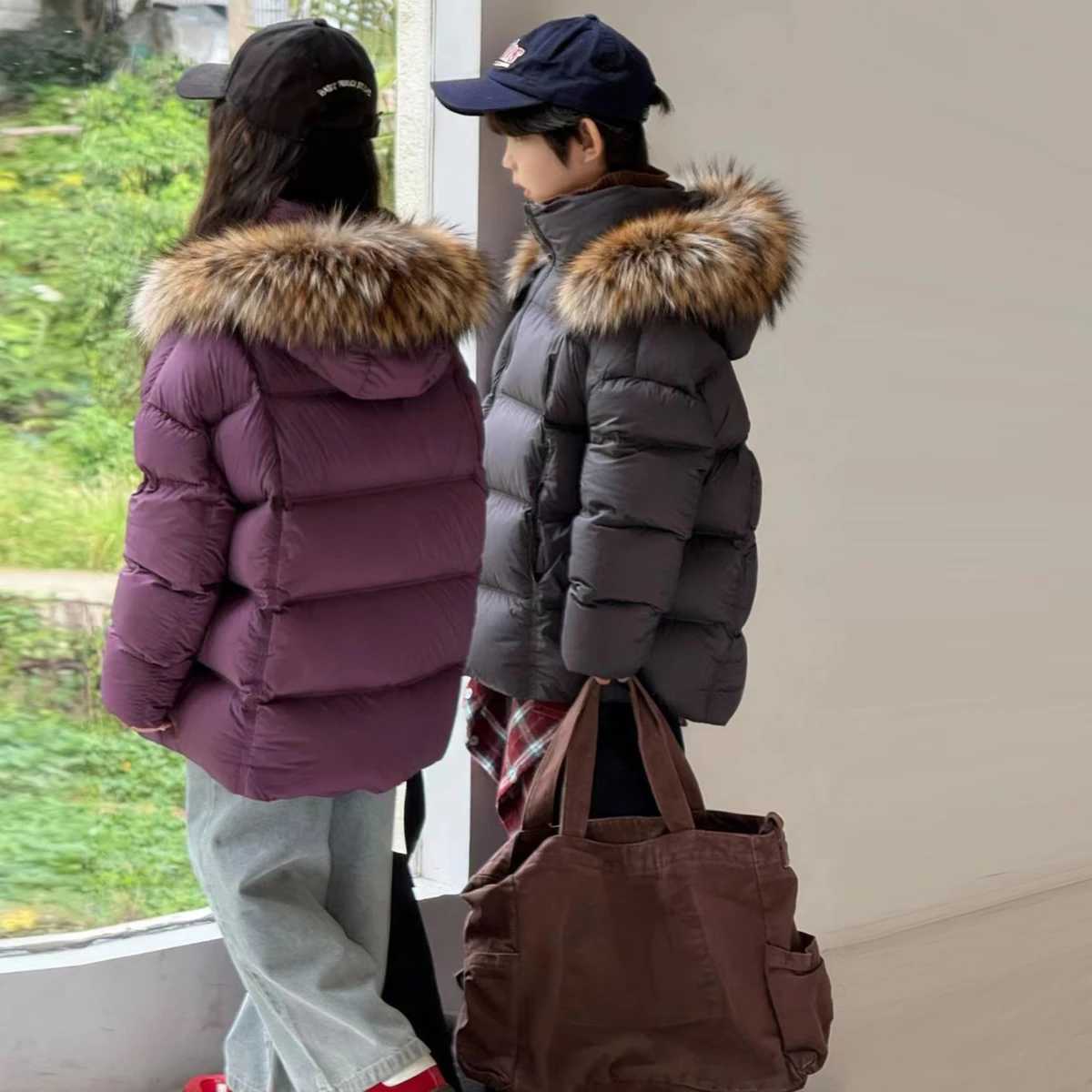 Childrens Down Jacket Hooded Natural Fur Collar 2025 New Winter Girls Coat Warm White Duck Down Boys Loose Fit Jacket RM207T251016