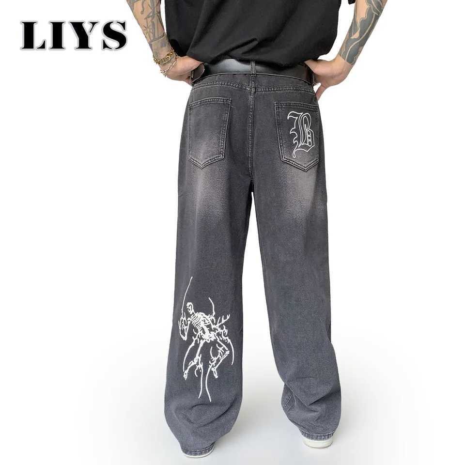 Mens Anime Pattern Autumn Loose Wide Leg Jeans American Trend Retro Gothic Men Woman Baggy Straight Denim Pants Streetwear J251016