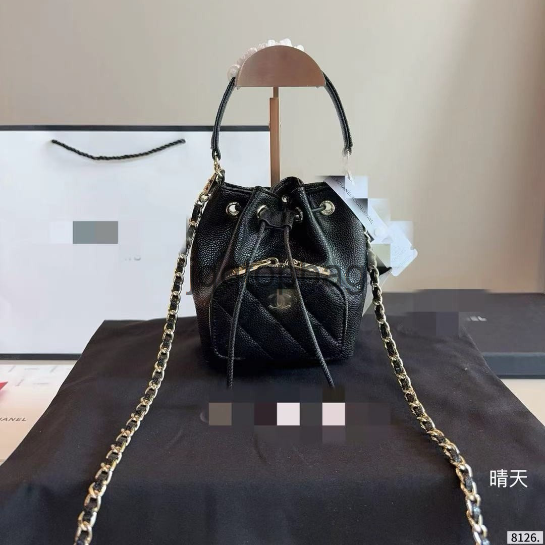 Tote Bags Paris VII 7/25b Mini Drawstring Bucket Bag Lychee Grain Cowhide Handbag Crossbody Bag Mini Lucky Bag Wealth Bag
