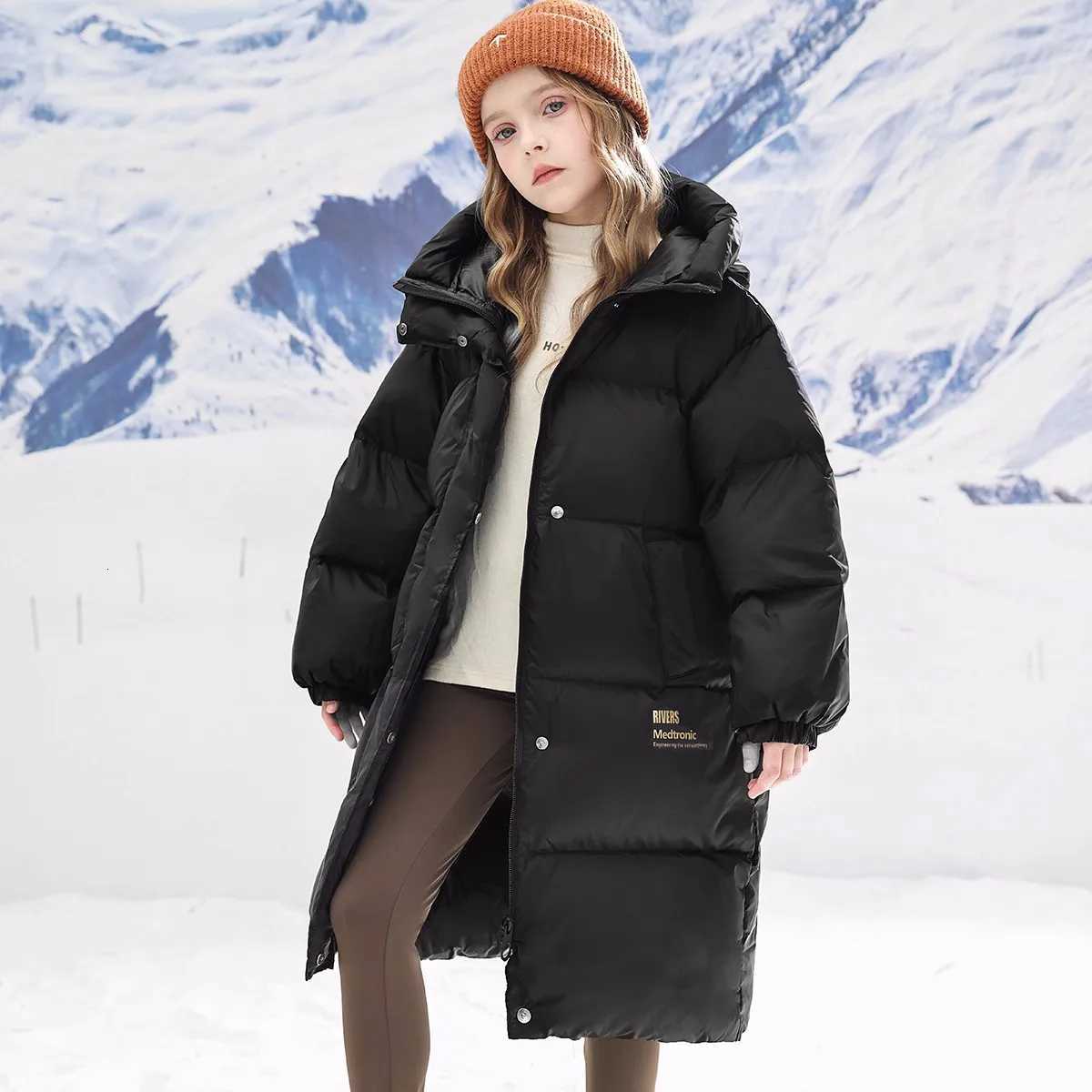 Winter Warm Girls Stylish Gold Letters Long Hooded Zip Puffer Jackets School Kids Thick Coats Children Outfit Windbreaker 416YrT251016