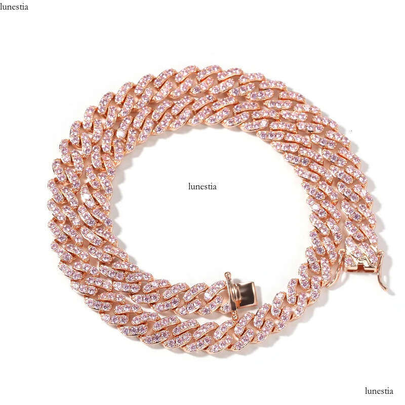 Iced Out Miami Cuban Link Chain Mens Gold Chains PINK Necklace Bracelet Fashion Hip Hop Jewelry 9MM