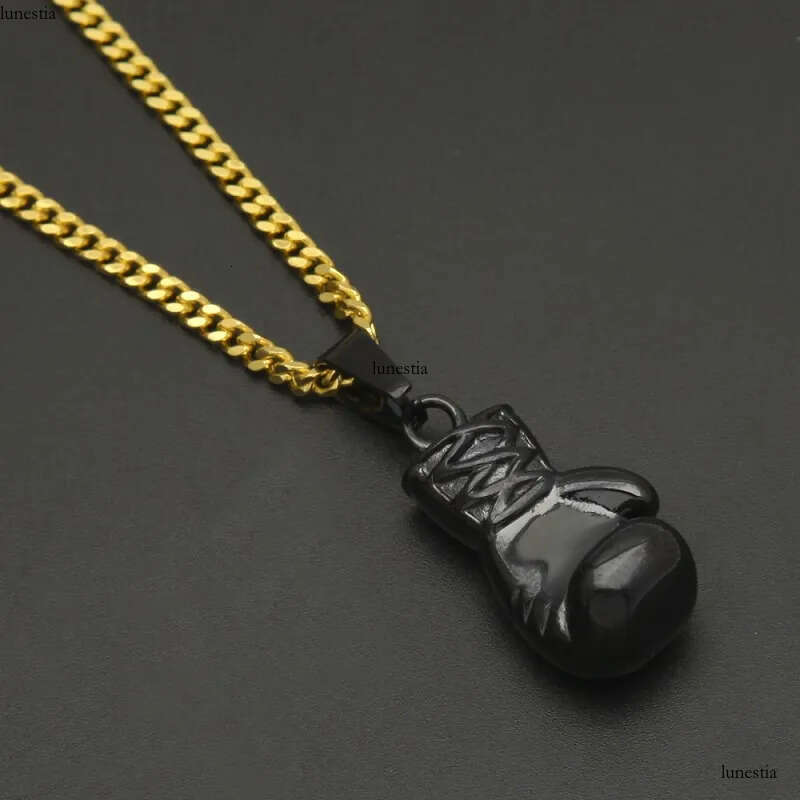 Mens Hip Hop Necklace Jewelry Stainless Steel Black Boxing Gloves Pendant Necklaces With 3mm*60cm Gold Cuban Chain